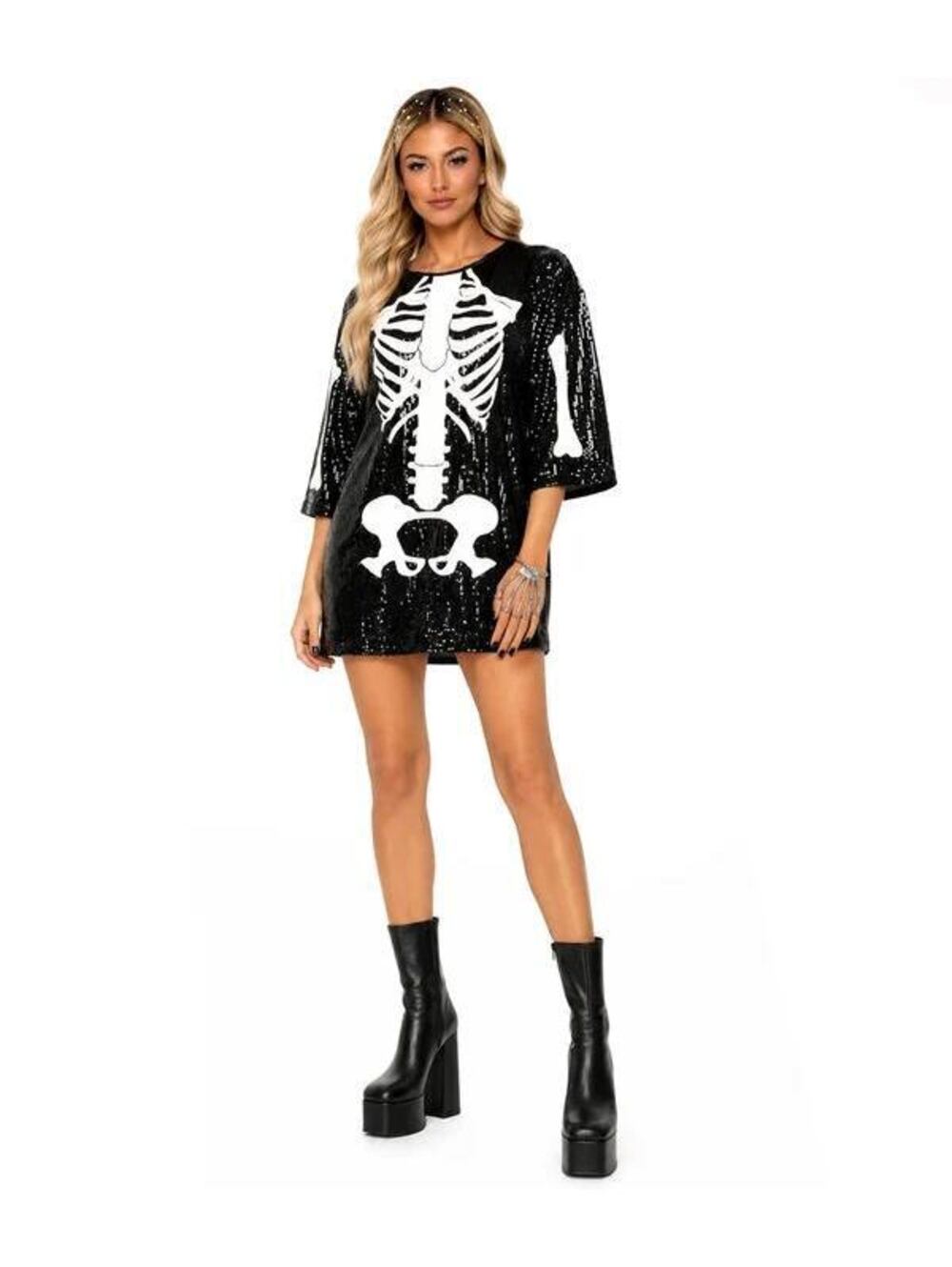 NWT Tipsy Elves Women's Sequined Skeleton Costume Dress Size Medium